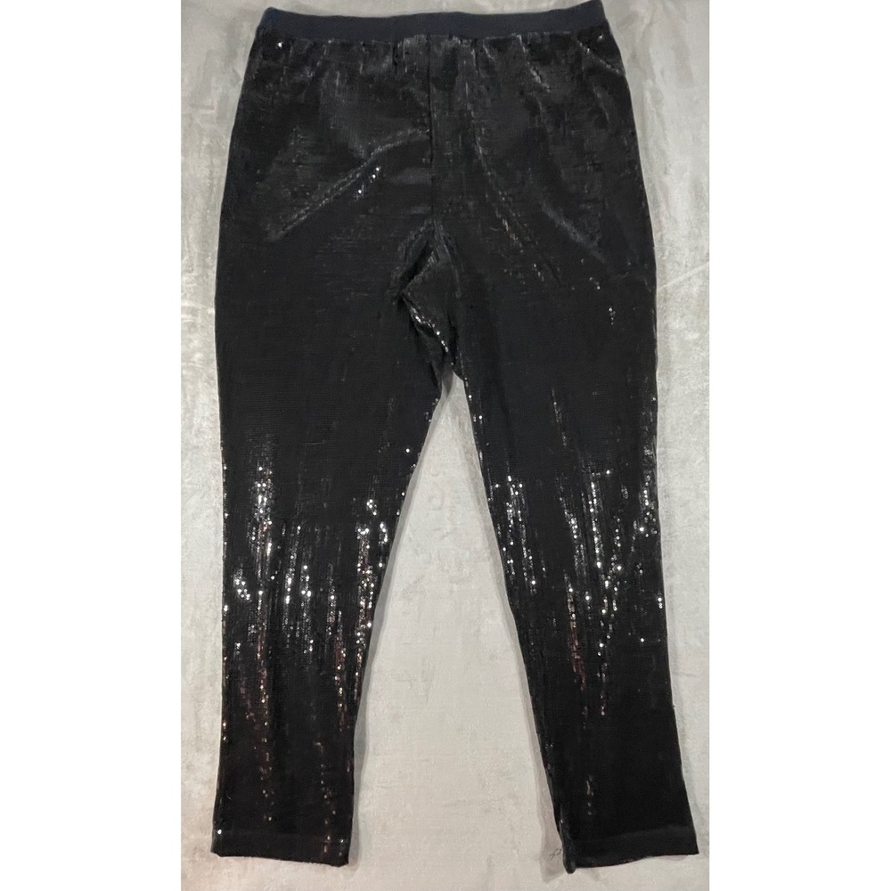 Roaman's Sequin Leggings Women 1X 22/24 Black Shimmer Party Glam Stretch Pants
